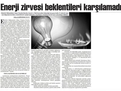 ENERJİ ZİRVESİ BEKLENTİLERİ KARŞILAMADI (BAŞKENT GAZETESİ)
