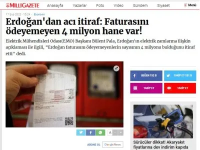 ERDOĞAN`DAN ACI İTİRAF: FATURASINI ÖDEYEMEYEN 4 MİLYON HANE VAR! (MİLLİGAZETE.COM.TR)