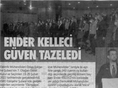 ``ENDER KELLECİ GÜVEN TAZELEDİ``SAKARYA GAZETESİ 23 ŞUBAT ÇARŞAMBA 2022