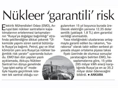 NÜKLEER `GARANTİLİ` RİSK (CUMHURİYET)