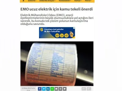 EMO UCUZ ELEKTRİK İÇİN KAMU TEKELİ ÖNERDİ  (ENERJİGUNLUGU.NET)