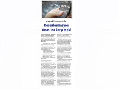 INTERNET KAMUOYU`NDAN; DEZENFORMASYON YASASI`NA KARŞI TEPKİ (YENİ GÜN)