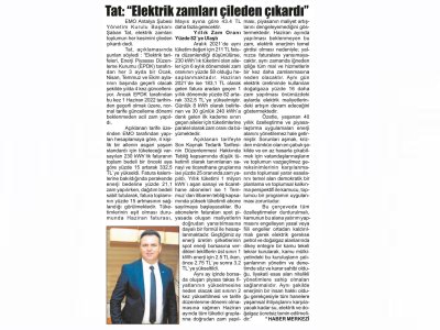 TAT: ``ELEKTRİK ZAMLARI ÇİLEDEN ÇIKARDI``(TOROS GAZETESİ-03.06.2022)