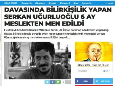 DAVASINDA BİLİRKİŞİLİK YAPAN SERKAN UĞURLUOĞLU 6 AY MESLEKTEN MEN EDİLDİ (ODAKHABER.COM)