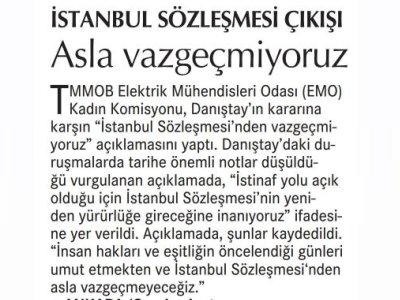 İSTANBUL SÖZLEŞMESİ ÇIKIŞI ASLA VAZGEÇMİYORUZ (CUMHURİYET)