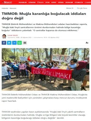TMMOB: MUĞLA KARANLIĞA BOĞULACAK İDDİALARI DOĞRU DEĞİL (SOZCU.COM.TR)