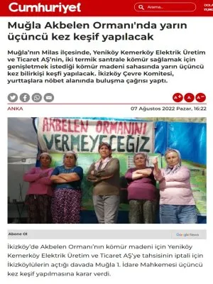 MUĞLA AKBELEN ORMANI`NDA YARIN ÜÇÜNCÜ KEZ KEŞİF YAPILACAK (CUMHURİYET.COM.TR)