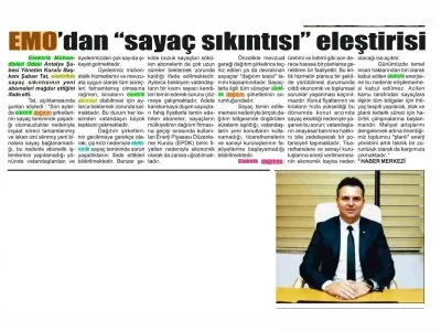 EMO`DAN `SAYAÇ SIKINTISI` ELEŞTİRİSİ (TOROS GAZETESİ - 16.08.2022)