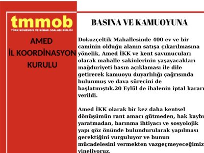 TMMOB DİYARBAKIR İL KOORDİNASYON KURULUNDAN BASINA VE KAMUOYUNA AÇIKLAMA..