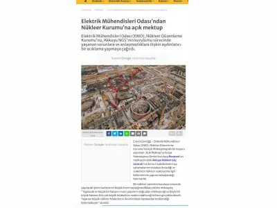 ELEKTRİK MÜHENDİSLERİ ODASINDAN NÜKLEER KURUMUNA AÇIK MEKTUP (ENERJİGUNLUGU.NET)