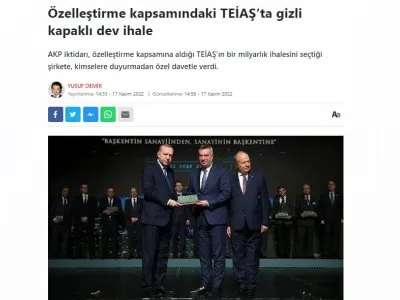 ÖZELLEŞTİRME KAPSAMINDAKİ TEİAŞTA GİZLİ KAPAKLI DEV İHALE (SOZCU.COM.TR)