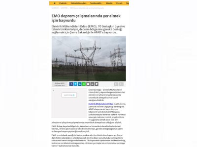 EMO DEPREM ÇALIŞMALARINDA YER ALMAK İÇİN BAŞVURDU (ENERJİGUNLUGU.NET)