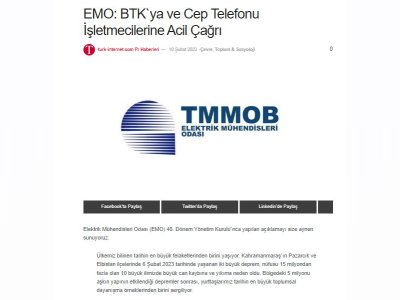 EMO: BTK`YA VE CEP TELEFONU İŞLETMECİLERİNE ACİL ÇAĞRI (TURK-İNTERNET.COM)