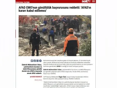 AFAD EMO`NUN GÖNÜLLÜLÜK BAŞVURUSUNU REDDETTİ: `AFAD`IN KARARI KABUL EDİLEMEZ` (HABER.SOL.ORG.TR)