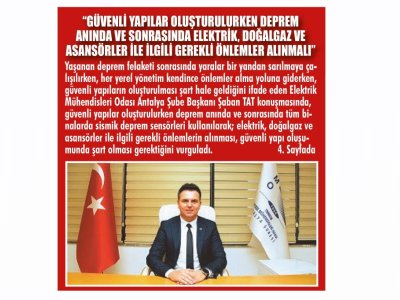 `GÜVENLİ YAPILAR OLUŞTURULURKEN DEPREM ANINDA VE SONRASINDA ELEKTRİK, DOĞALGAZ VE ASANSÖRLER İLE İLGİLİ GEREKLİ ÖNLEMLER ALINMALI` (GÖLLER BÖLGESİ - 08.03.2023)