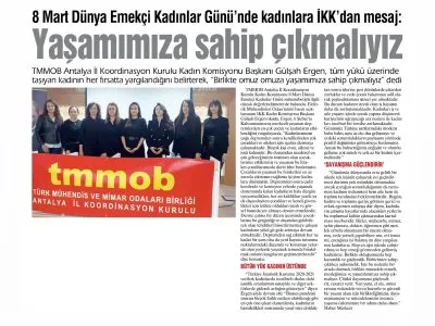 8 MART DÜNYA EMEKÇİ KADINLAR GÜNÜ`NDE KADINLARA İKK`DAN MESAJ: YAŞAMIMIZA SAHİP ÇIKMALIYIZ (İLERİ - 08.03.2023)