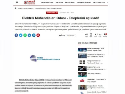 ELEKTRİK MÜHENDİSLERİ ODASI TALEPLERİNİ AÇIKLADI! (ENERJİEKONOMİSİ.COM)