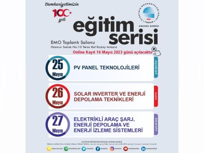 25-26-27 MAYIS 2023 TARİHLERİNDE GÜNEŞ ENERJİSİ VE ELEKTRİKLİ ARAÇLAR KONULARINDA EĞİTİM SERİSİ DÜZENLENİYOR