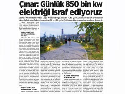 ÇINAR: GÜNLÜK 850 BİN KW ELEKTRİĞİ İSRAF EDİYORUZ (MİLLETİN SESİ)
