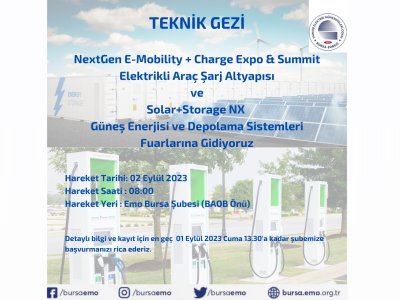 NEXTGEN E-MOBİLİTY + CHARGE EXPO & SUMMİT ELEKTRİKLİ ARAÇ ŞARJ ALTYAPISI​ VE
SOLAR+STORAGE NX  GÜNEŞ ENERJİSİ VE DEPOLAMA SİSTEMLERİ
FUARLARINA GİDİYORUZ