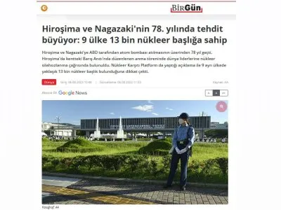 HİROŞİMA VE NAGAZAKİ`NİN 78. YILINDA TEHDİT BÜYÜYOR: 9 ÜLKE 13 BİN NÜKLEER BAŞLIĞA SAHİP (BİRGUN.NET)