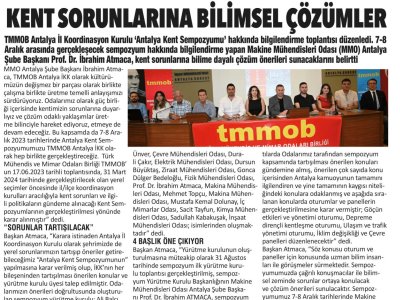KENT SORUNLARINA BİLİMSEL ÇÖZÜMLER(11.10.2023-AKDENİZ GERÇEK)