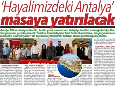 HAYALİMİZDEKİ ANTALYA MASAYA YATIRILACAK(11.10.2023-ANTALYA YÜZ YÜZE)