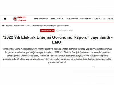 `2022 YILI ELEKTRİK ENERJİSİ GÖRÜNÜMÜ RAPORU` YAYINLANDI (ENERJİEKONOMİSİ.COM)