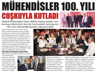 MÜHENDİSLER 100.YILI COŞKUYLA KUTLADI (ANTALYA GÜNDEM-21.11.2023)