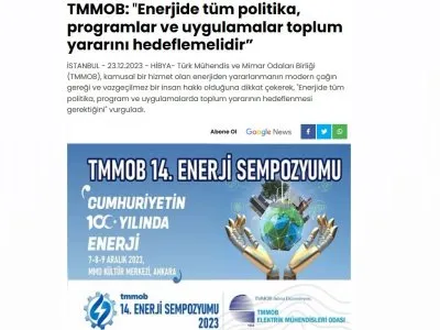 TMMOB: ″ENERJİDE TÜM POLİTİKA, PROGRAMLAR VE UYGULAMALAR TOPLUM YARARINI HEDEFLEMELİDİR (URFADABUGÜN.COM)
