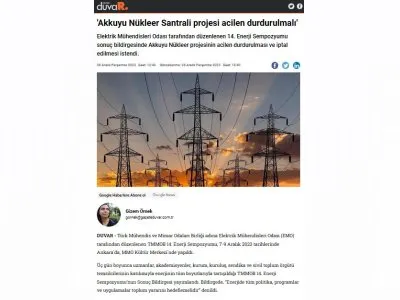 `AKKUYU NÜKLEER SANTRALİ PROJESİ ACİLEN DURDURULMALI` (GAZETEDUVAR.COM.TR)