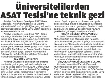 ÜNİVERSİTELİLERDEN ASAT TESİSİ`NE TEKNİK GEZİ (BATI ANTALYA-1.01.2024)