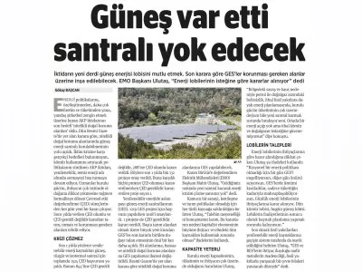 GÜNEŞ VAR ETTİ, SANTRALI YOK EDECEK (BİRGÜN)