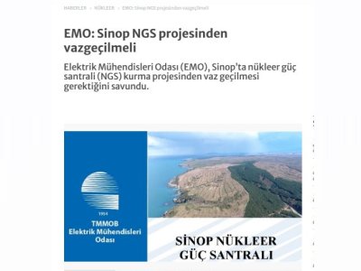 EMO: SİNOP NGS PROJESİNDEN VAZGEÇİLMELİ (ENERJİGUNLUGU.NET)