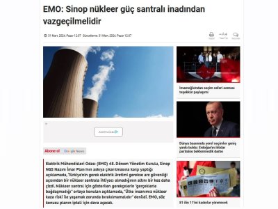 EMO: SİNOP NÜKLEER GÜÇ SANTRALI İNADINDAN VAZGEÇİLMELİDİR (MUHALİF.COM.TR)