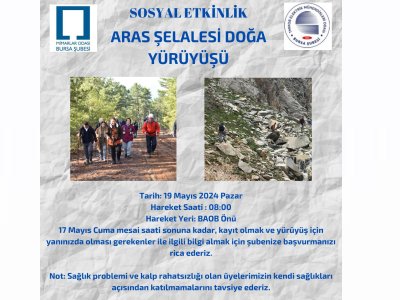 19 MAYIS ATATÜRK` Ü ANMA, GENÇLİK VE SPOR BAYRAMI ETKİNLİĞİ: 
ARAS ŞELALESİNE DOĞA YÜRÜYÜŞÜ