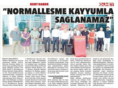 TMMOB MERSİN İKK KAYYUM ATAMASINA İLİŞKİN NORMALLEŞME KAYYUMLA SAĞLANAMAZ BAŞLIĞIYLA BASIN AÇIKLAMASI YAPTI.