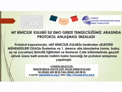 MT BİNİCİLİK KULÜBÜ İLE EMO GEBZE TEMSİLCİLİĞİMİZ ARASINDA PROTOKOL ANLAŞMASI İMZALADI