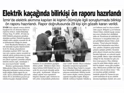 YENİ ELEKTRİK KAÇAĞINDA BİLİRKİŞİ ÖN RAPORU HAZIRLANDI (BURSA HAYAT)
