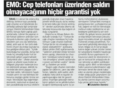 EMO: CEP TELEFONLARI ÜZERİNDEN SALDIRI OLMAYACAĞININ HİÇBİR GARANTİSİ YOK (TÜRKİYEDE YENİ ÇAĞ)