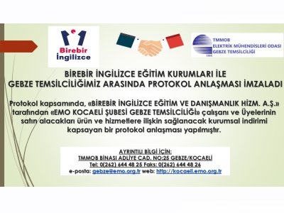 BİREBİR İNGİLİZCE EĞİTİM KURUMLARI İLE GEBZE TEMSİLCİLİĞİMİZ ARASINDA PROTOKOL ANLAŞMASI İMZALADI