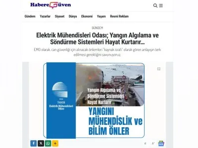 ELEKTRİK MÜHENDİSLERİ ODASI; YANGIN ALGILAMA VE SÖNDÜRME SİSTEMLERİ HAYAT KURTARIR(HABEREGUVEN.COM, 21.01.2025)