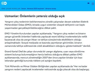 YANAN OTEL İTFAİYE DENETİMİNDEN GEÇEMEMİŞ (DEUTSCHE WELLE, 23.01.2025)