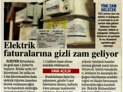 ELEKTRİK FATURALARINA GİZLİ ZAM GELİYOR (SÖZCÜ GAZETESİ, 28.01.2025)