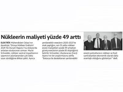 NÜKLEERİN MALİYETİ YÜZDE 49 ARTTI (CUMHURİYET GAZETESİ, 15.02.2025)