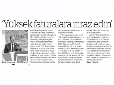 YÜKSEK FATURALARA İTİRAZ EDİN (BİRGÜN GAZETESİ, 23.02.2025)