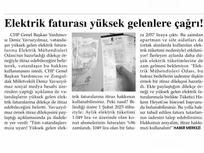 ELEKTRİK FATURASI YÜKSEK GELENLERE ÇAĞRI! (YENİ MESAJ GAZETESİ, 23.02.2025)