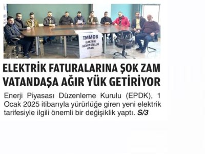 ELEKTRİK FATURALARINA ŞOK ZAM VATANDAŞA AĞIR YÜK GETİRİYOR