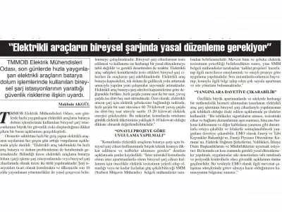 ELEKTRİKLİ ARAÇLARIN BİREYSEL ŞARJINDA YASAL DÜZENLEME GEREKİYOR (BAŞKENT GAZETESİ, 20.03.2025)