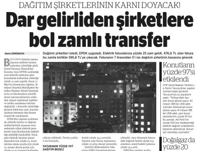 ELEKTRİK VE GAZA ZAM BAYRAM SONRASI ZAM YAĞMURU (BİRGÜN GAZETESİ, 06.04.2025)